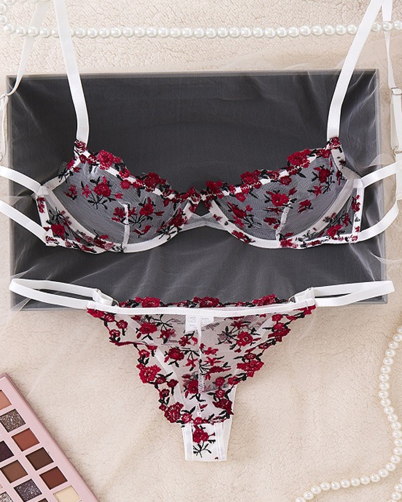Lace Flower Embroidery Lingerie Set