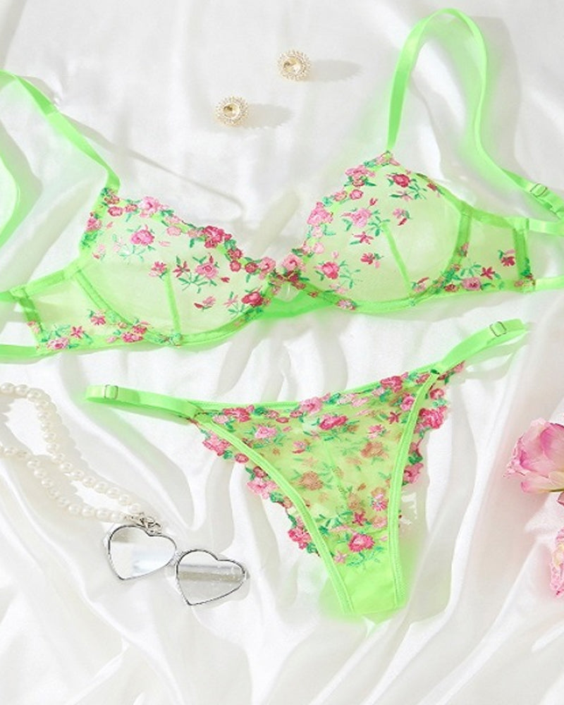 Lace Flower Embroidery Lingerie Set