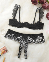 Lace Mesh Open Crotch Hollow Bra Underwear Set