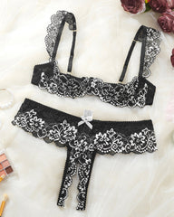 Lace Mesh Open Crotch Hollow Bra Underwear Set