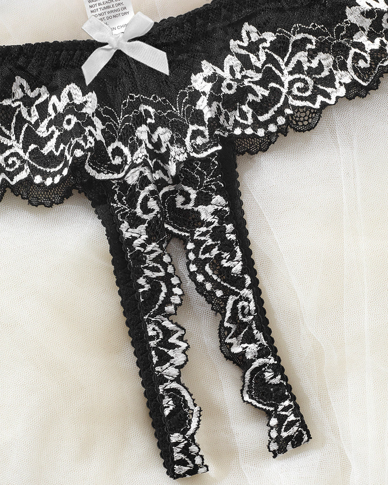 Lace Mesh Open Crotch Hollow Bra Underwear Set
