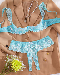 Lace Mesh Open Crotch Hollow Bra Underwear Set