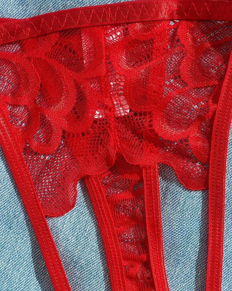 Women's Lace Mesh Hollow Underwear Set