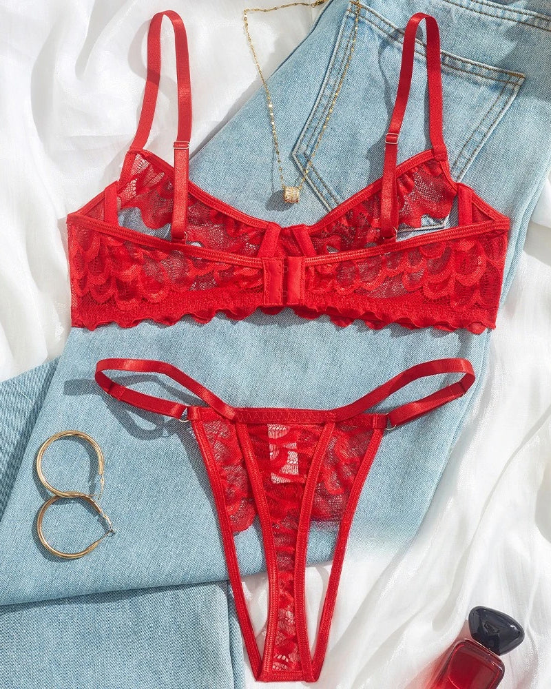 Women's Lace Mesh Hollow Underwear Set