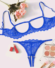 Lace Hollow Anti-Sagging Bra and Crotchless Thong Set