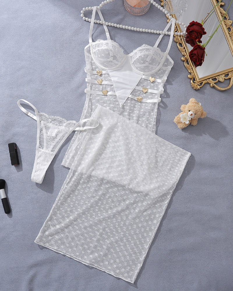 Lace Long See-Through Suspender Dress Set