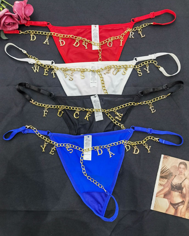 Gold Rhinestone Letter Chain Thongs