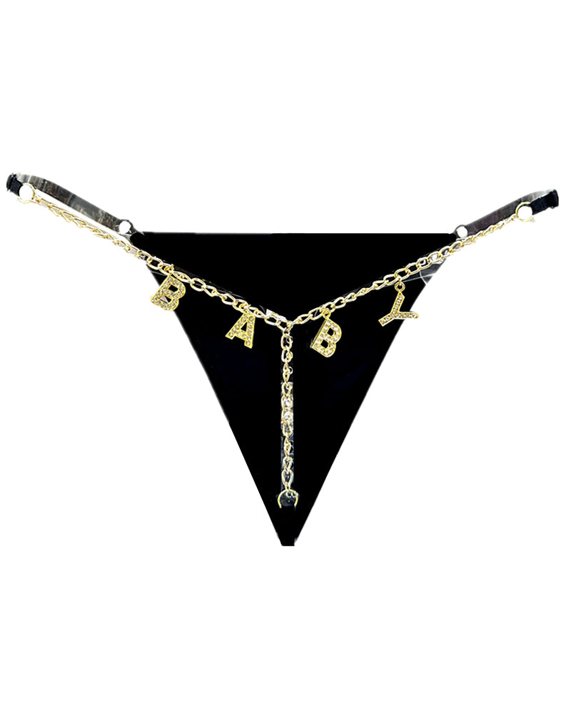 Gold Rhinestone Letter Chain Thongs