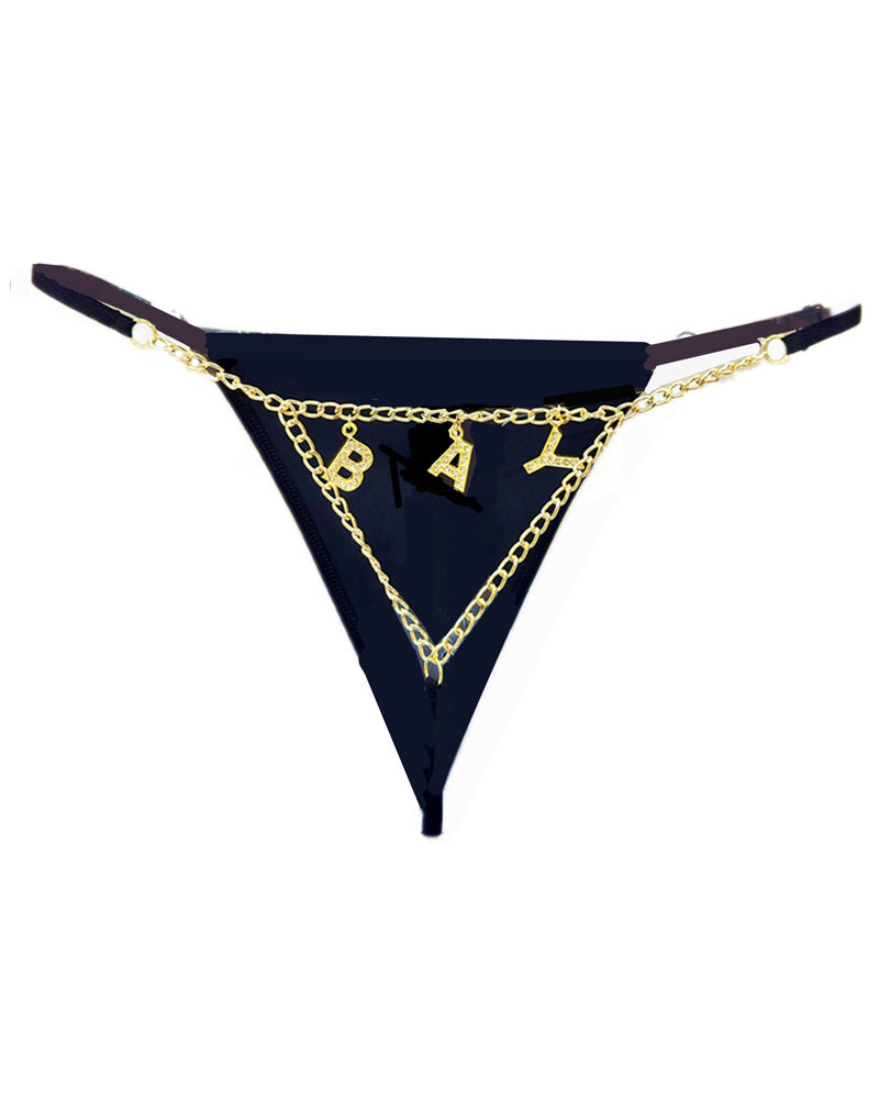 Gold Rhinestone Letter Chain Thongs