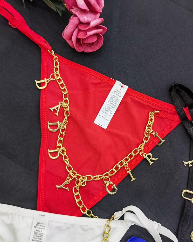 Gold Rhinestone Letter Chain Thongs