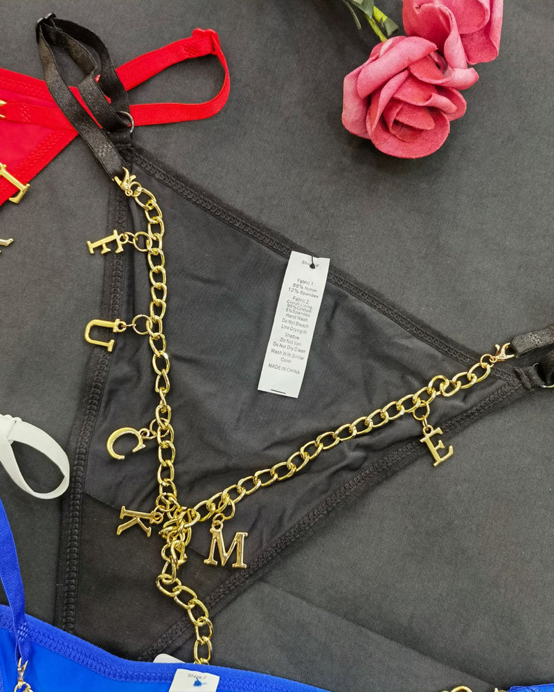 Gold Rhinestone Letter Chain Thongs
