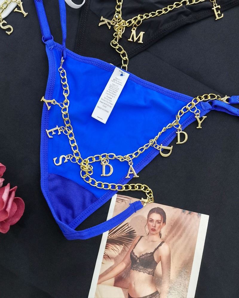 Gold Rhinestone Letter Chain Thongs