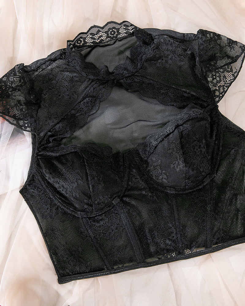 Round Neck Lace Herringbone Push-Up Bra Top