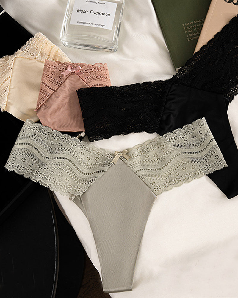 Low-Waist Seamless Lace Satin Stitching Briefs