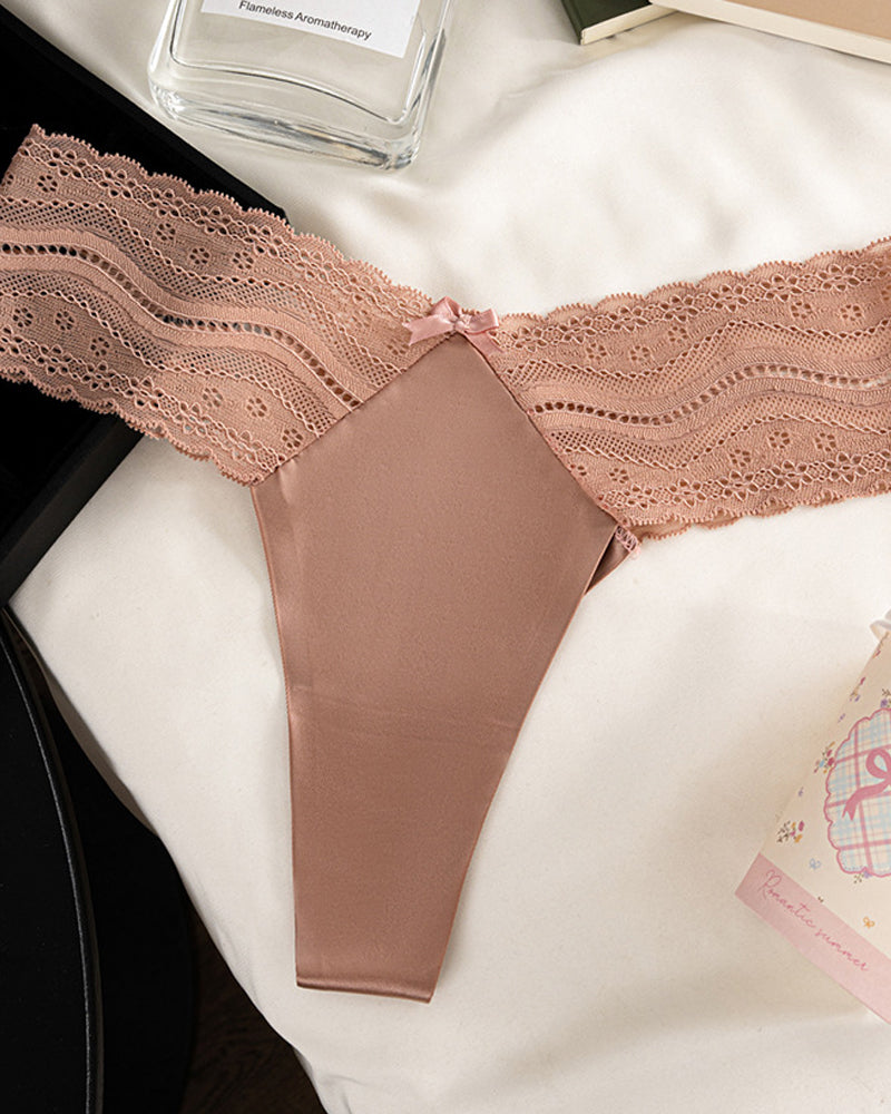 Low-Waist Seamless Lace Satin Stitching Briefs
