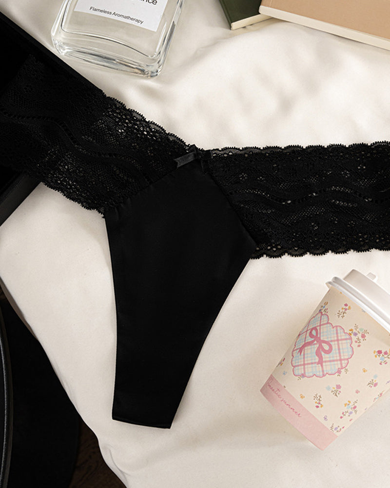 Low-Waist Seamless Lace Satin Stitching Briefs