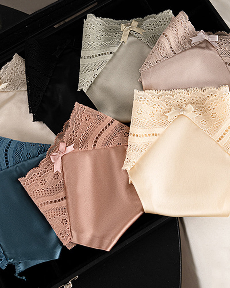 Low-Waist Seamless Lace Satin Stitching Briefs