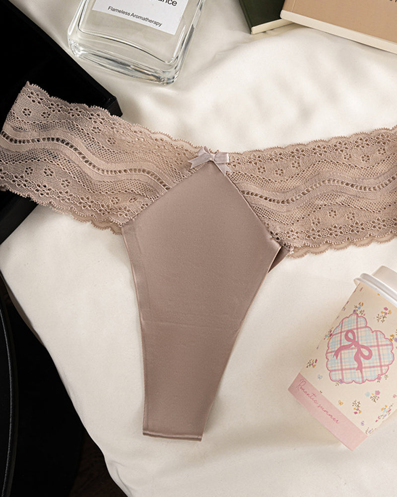 Low-Waist Seamless Lace Satin Stitching Briefs