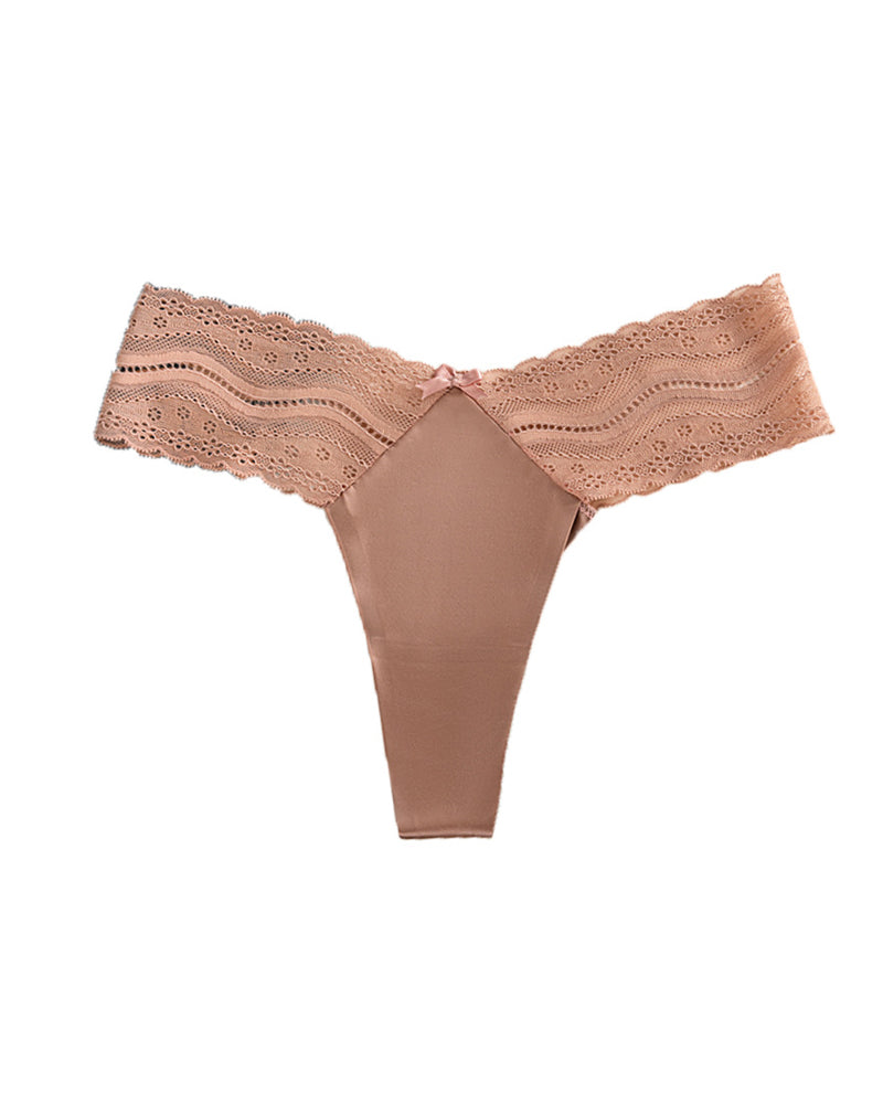 Low-Waist Seamless Lace Satin Stitching Briefs