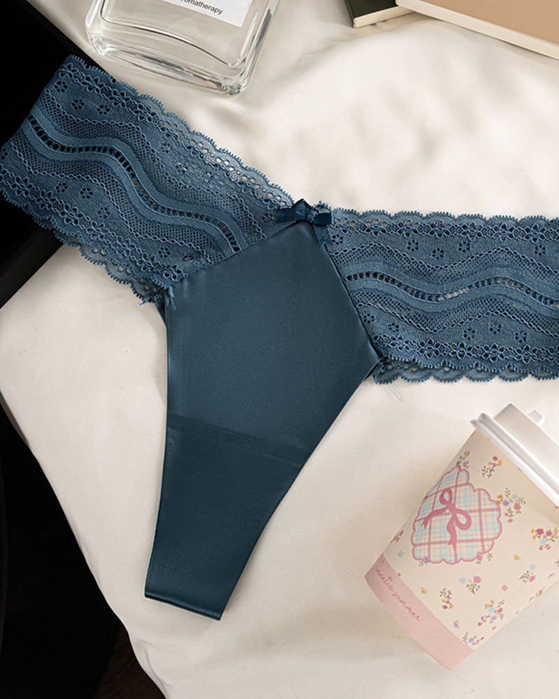 Low-Waist Seamless Lace Satin Stitching Briefs