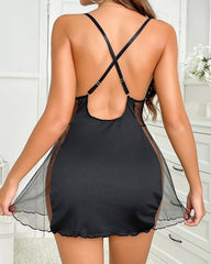 Lace Mesh See-Through Suspender Nightdress