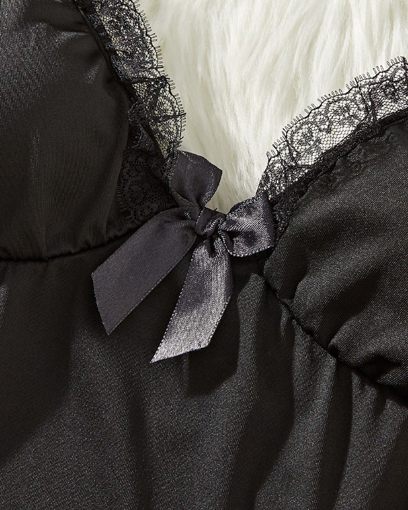 Lace Mesh See-Through Suspender Nightdress