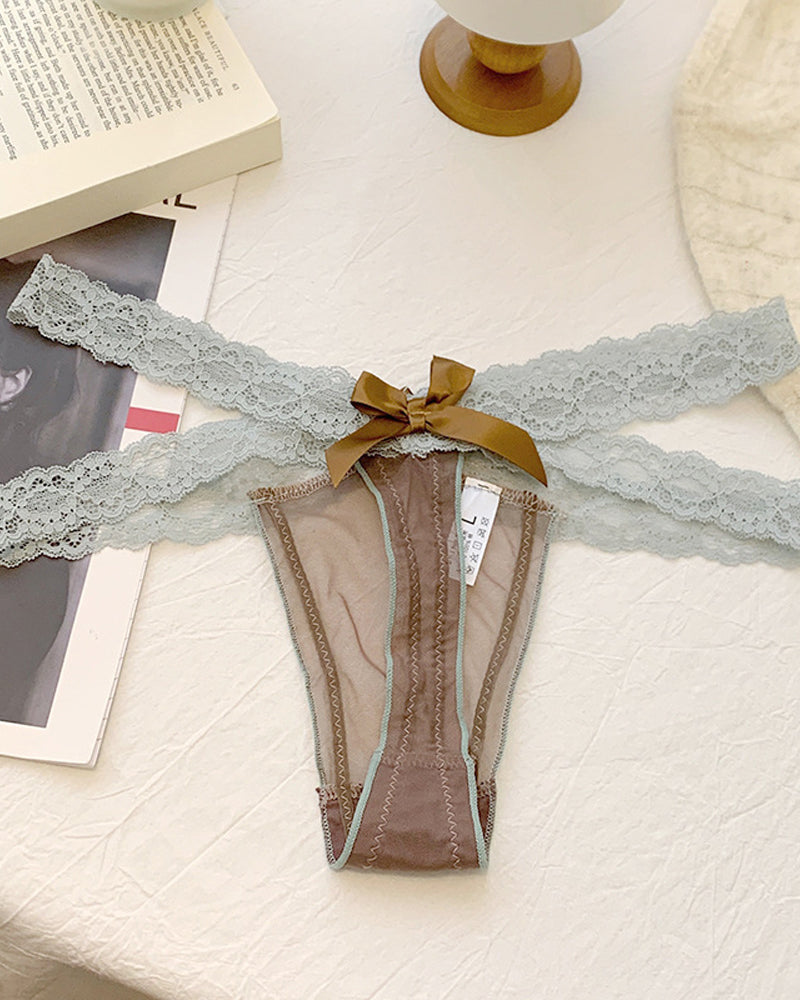 Colorblock Lace Low-Rise See-Through Mesh Thong