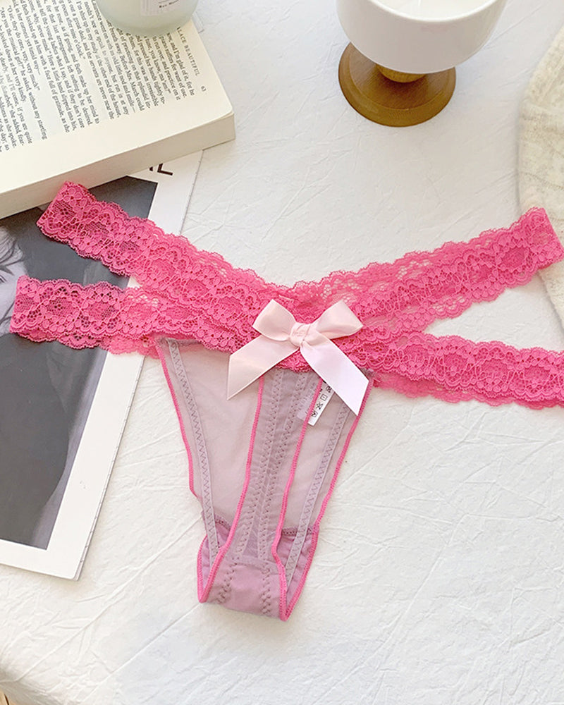 Colorblock Lace Low-Rise See-Through Mesh Thong