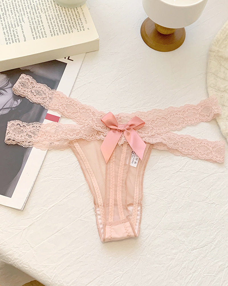 Colorblock Lace Low-Rise See-Through Mesh Thong