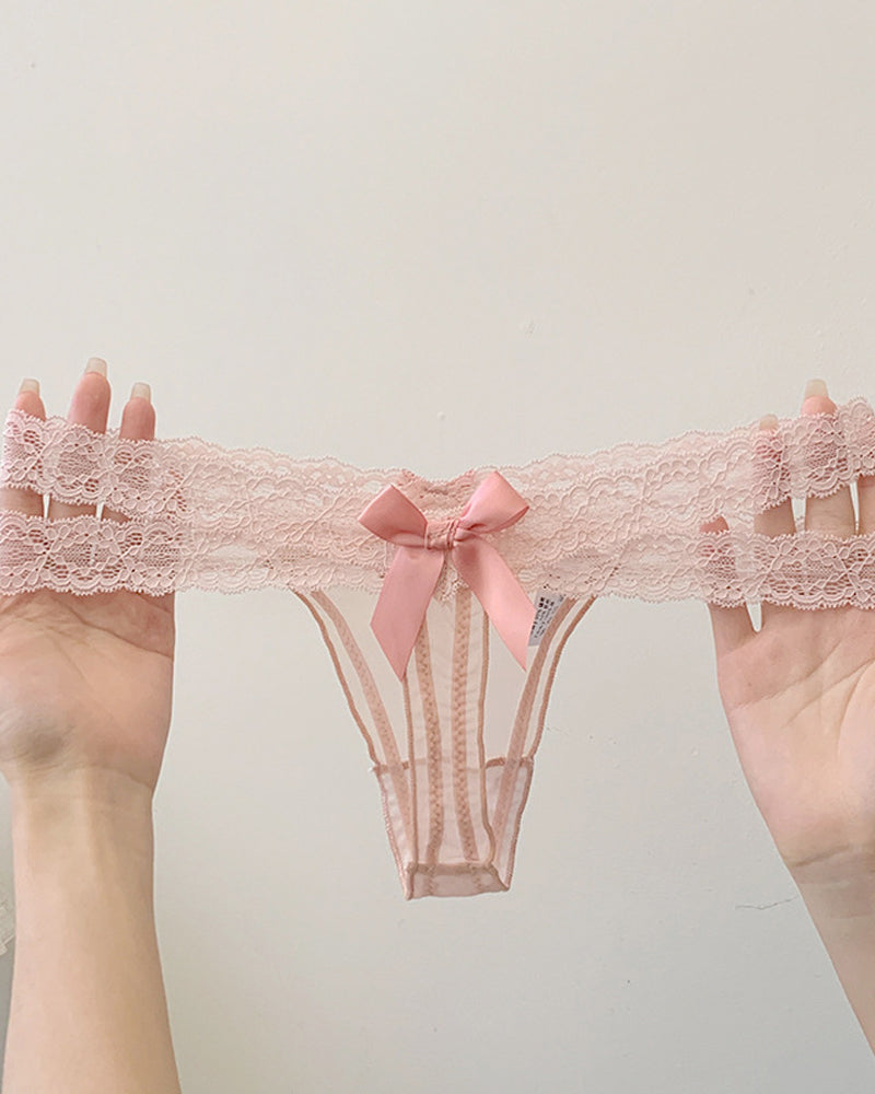 Colorblock Lace Low-Rise See-Through Mesh Thong