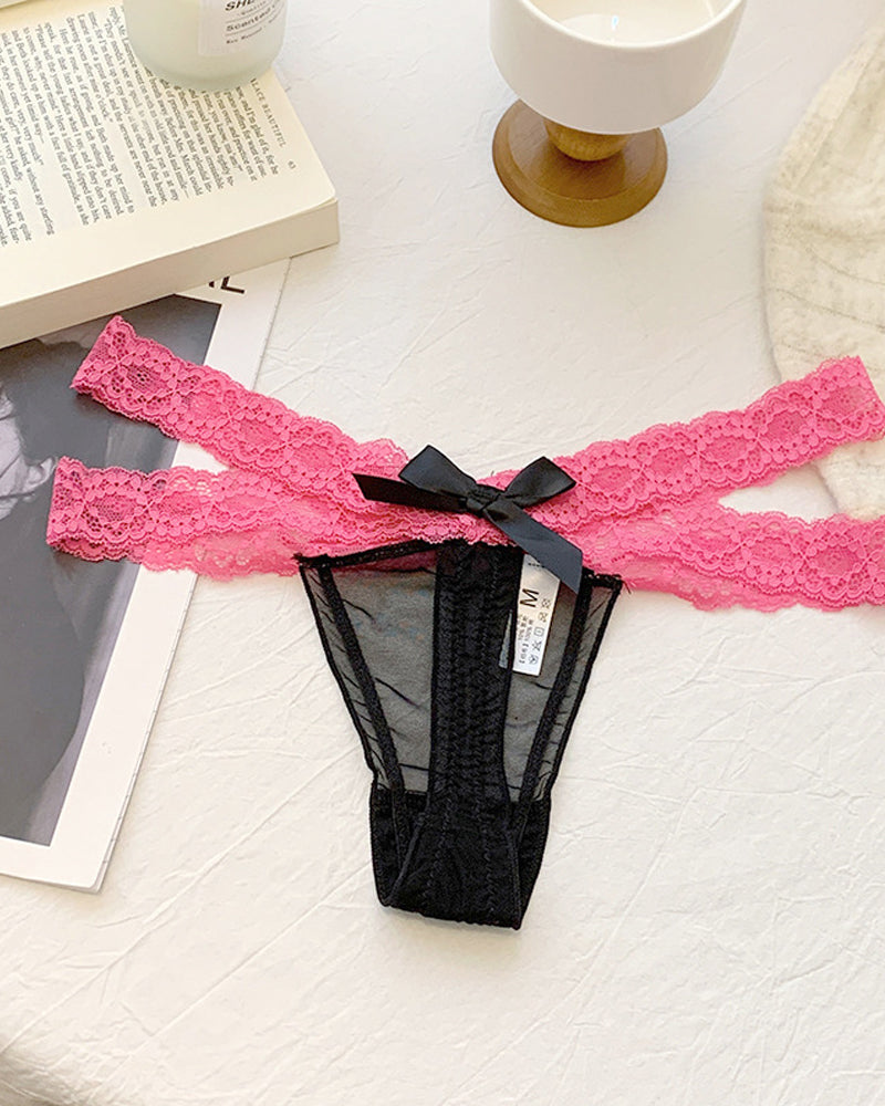 Colorblock Lace Low-Rise See-Through Mesh Thong