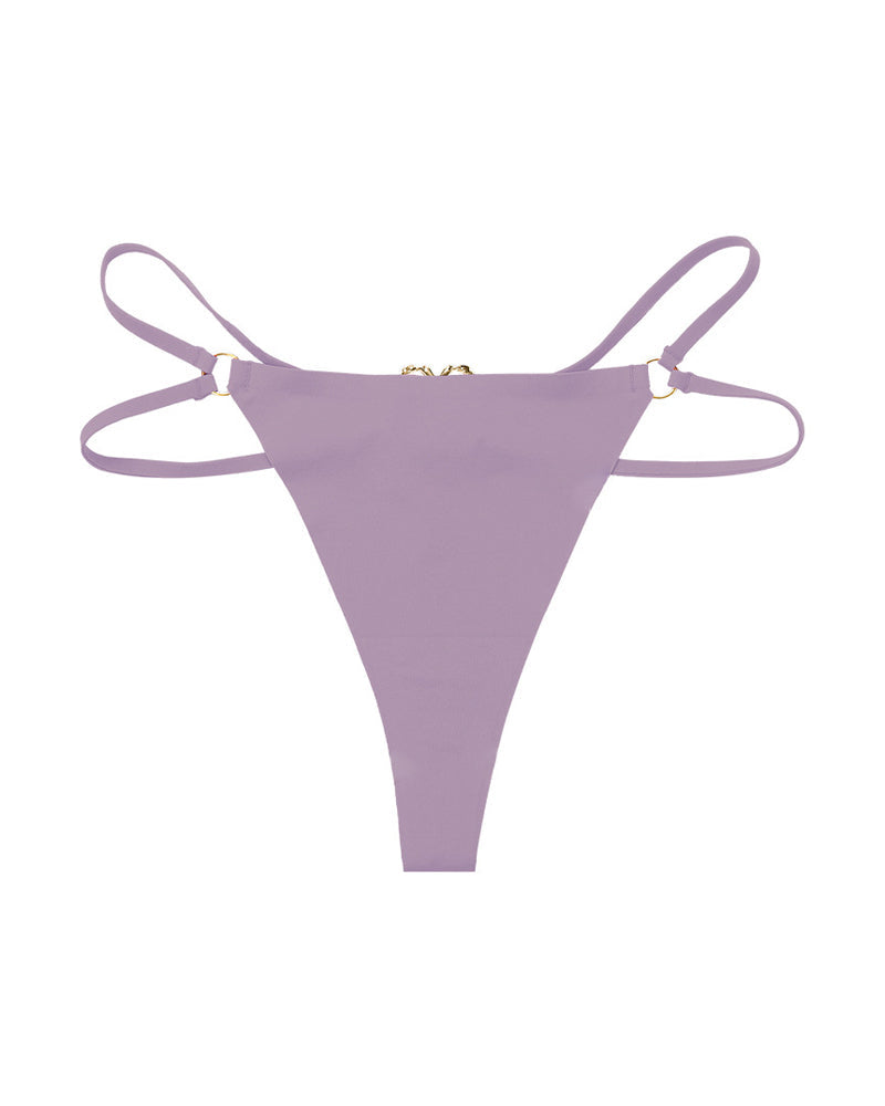 Seamless Double-Strap Heart Metal Ring Design Thong