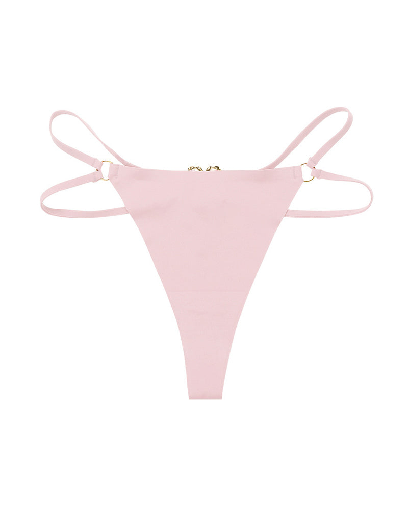 Seamless Double-Strap Heart Metal Ring Design Thong