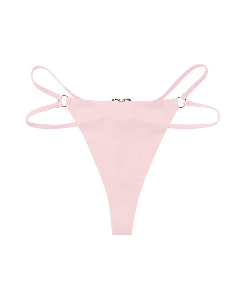 Seamless Double-Strap Heart Metal Ring Design Thong