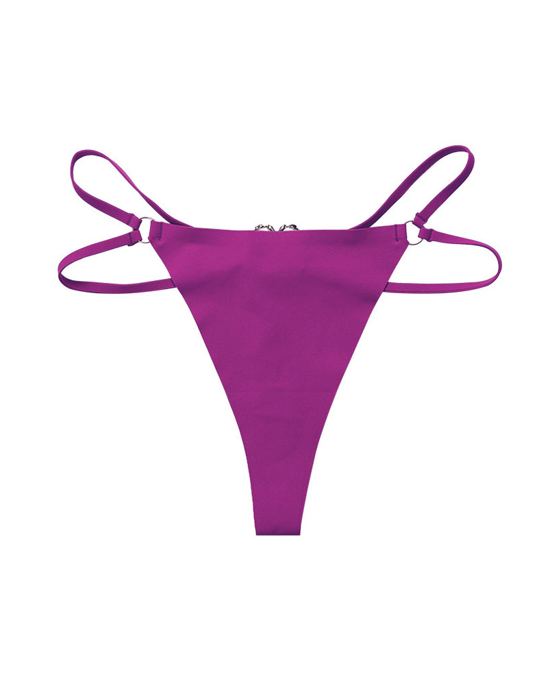 Seamless Double-Strap Heart Metal Ring Design Thong
