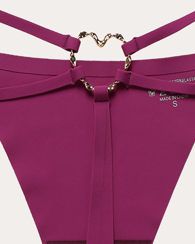 Seamless Double-Strap Heart Metal Ring Design Thong