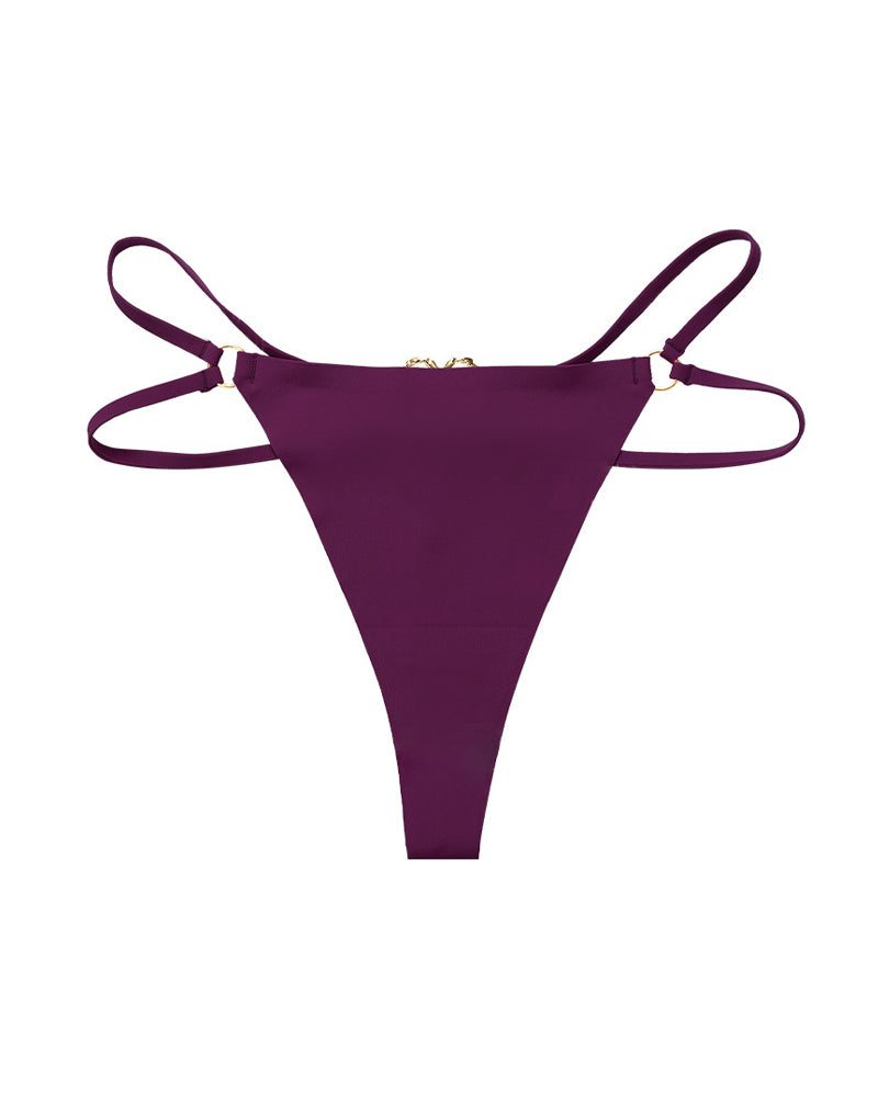Seamless Double-Strap Heart Metal Ring Design Thong