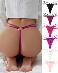 Seamless Double-Strap Heart Metal Ring Design Thong