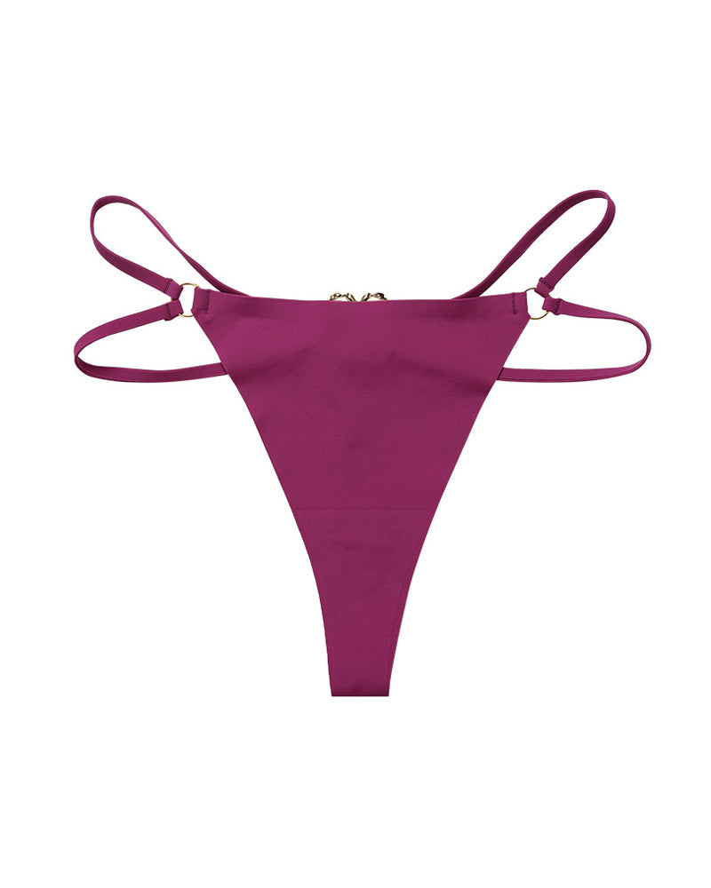 Seamless Double-Strap Heart Metal Ring Design Thong