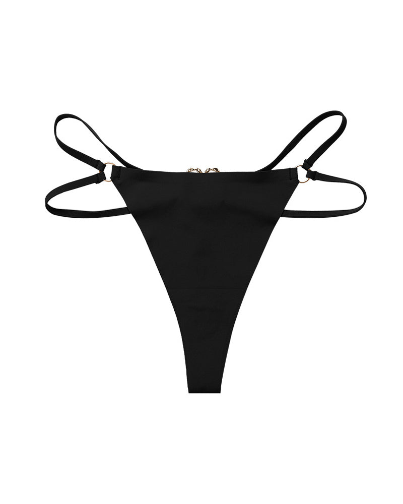 Seamless Double-Strap Heart Metal Ring Design Thong