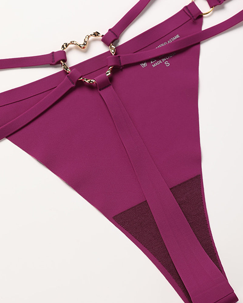 Seamless Double-Strap Heart Metal Ring Design Thong