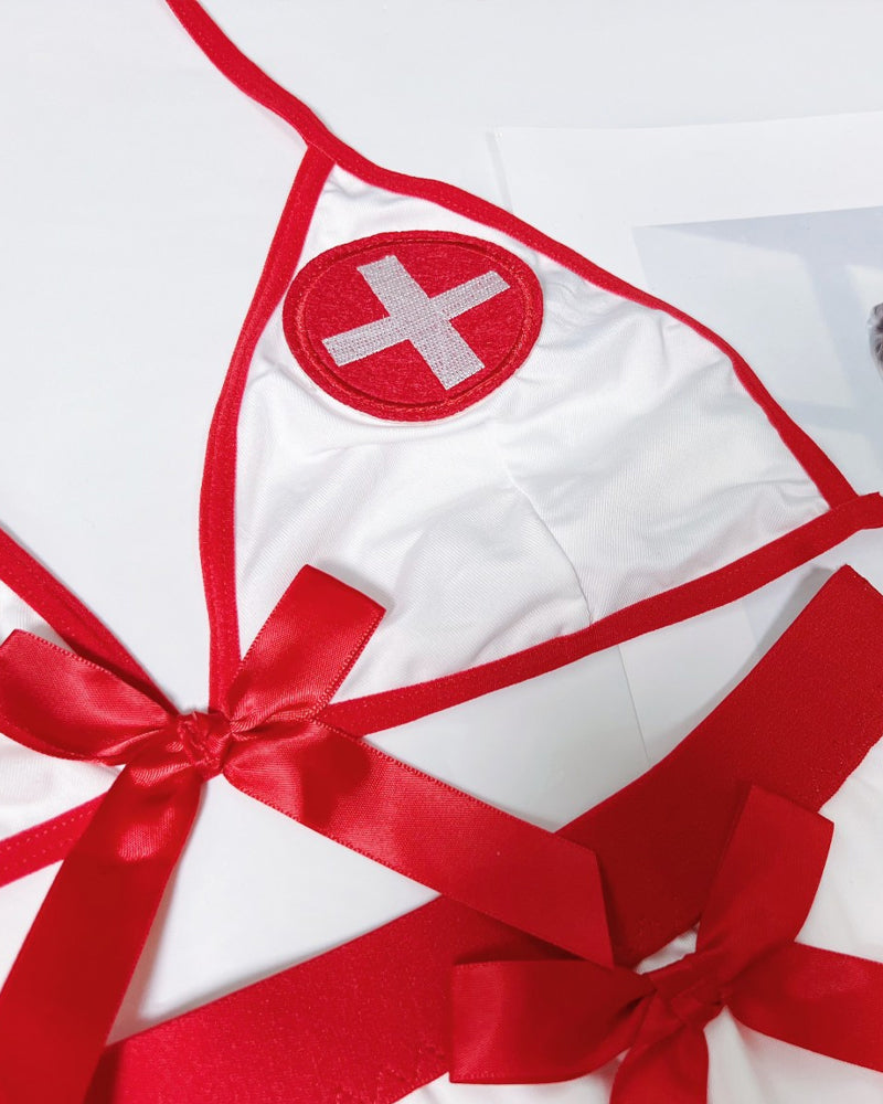 Female Nurse Role Play Bow Uniform Pajamas Set