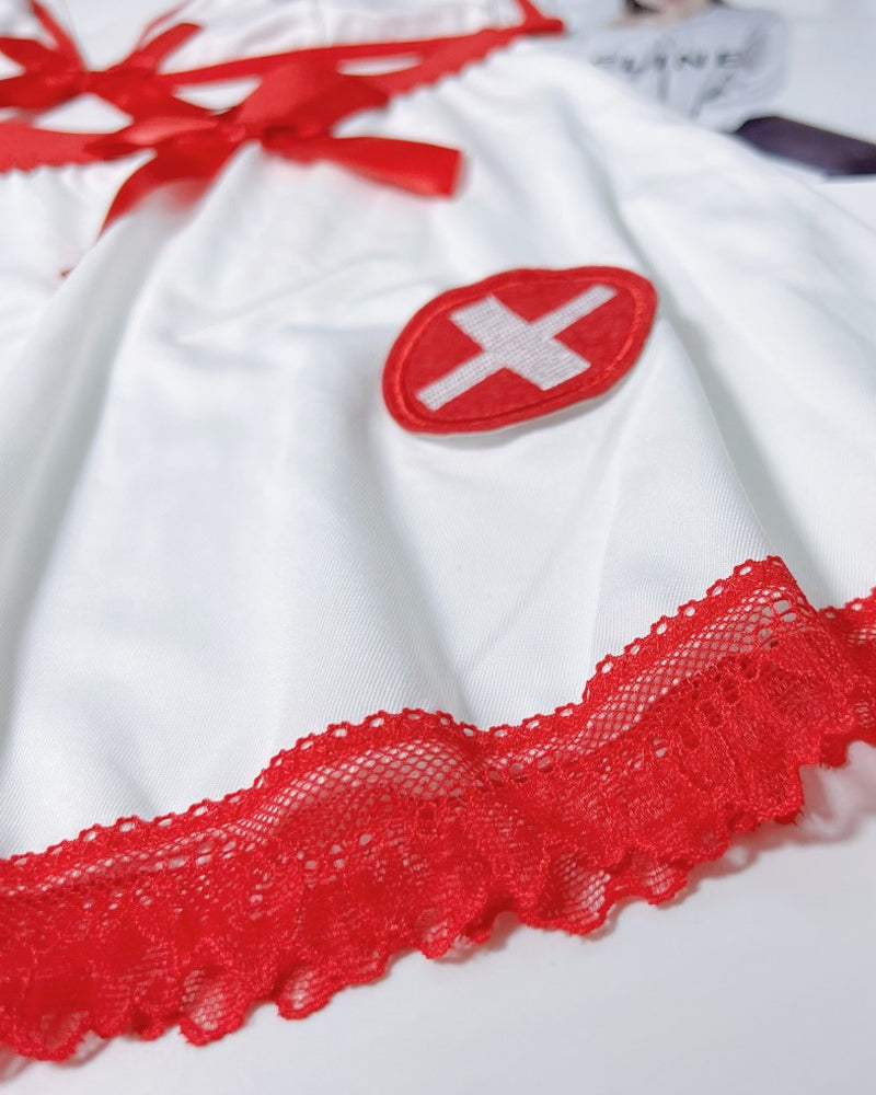 Female Nurse Role Play Bow Uniform Pajamas Set