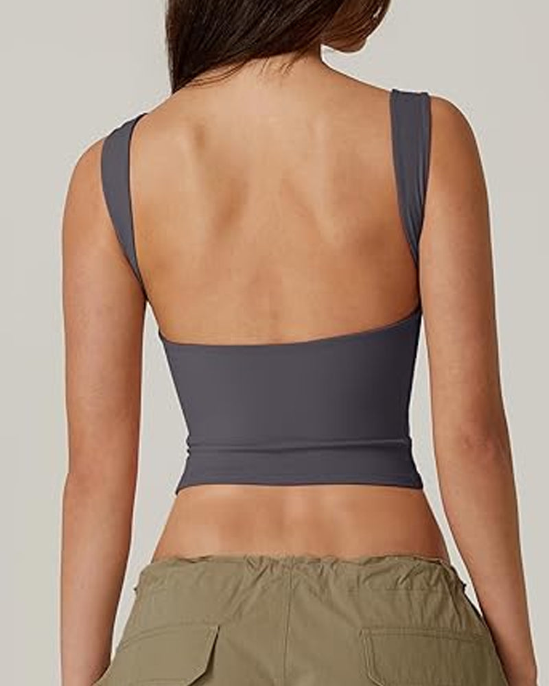 Women's Solid Color Seamless Backless Sleeveless Short Vest