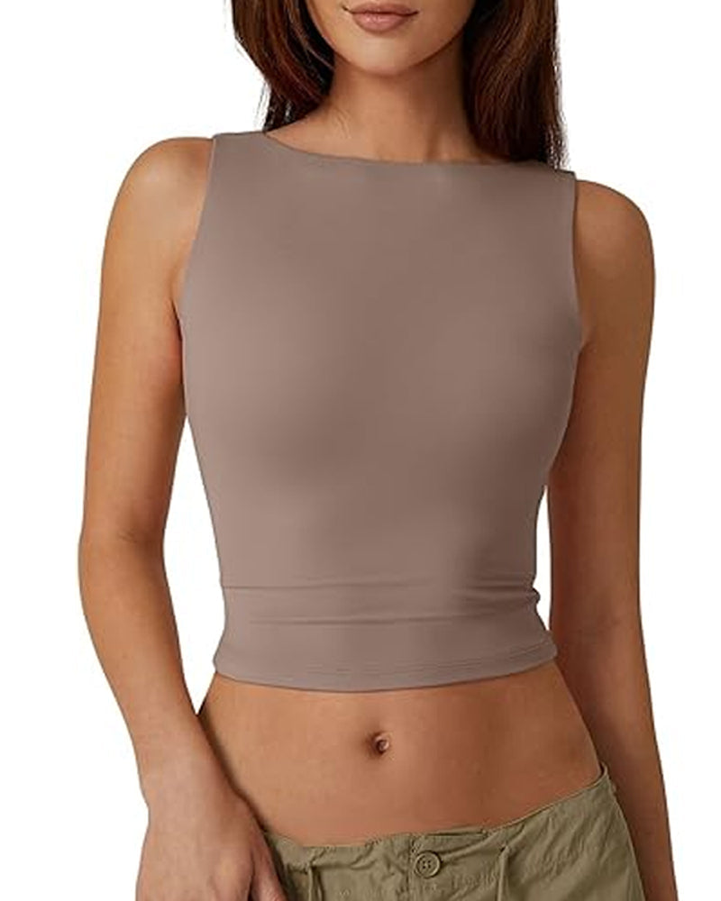 Women's Solid Color Seamless Backless Sleeveless Short Vest