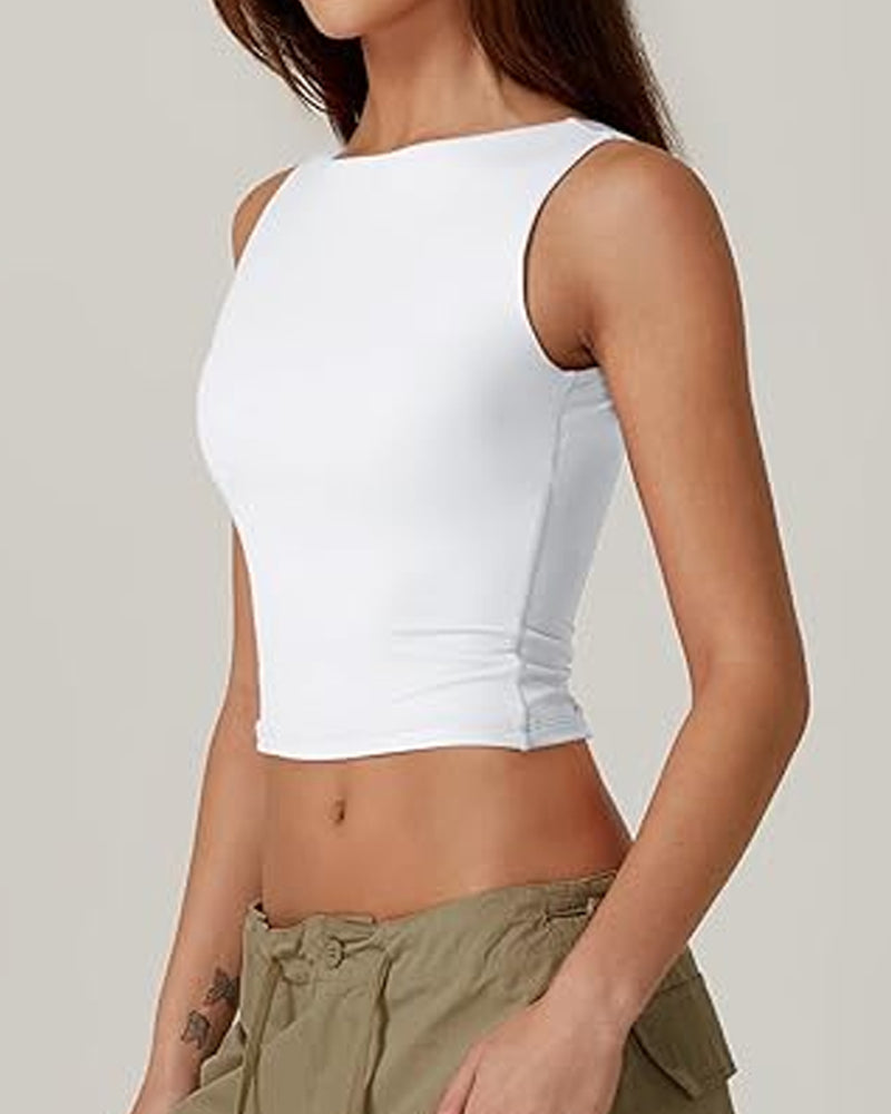 Women's Solid Color Seamless Backless Sleeveless Short Vest