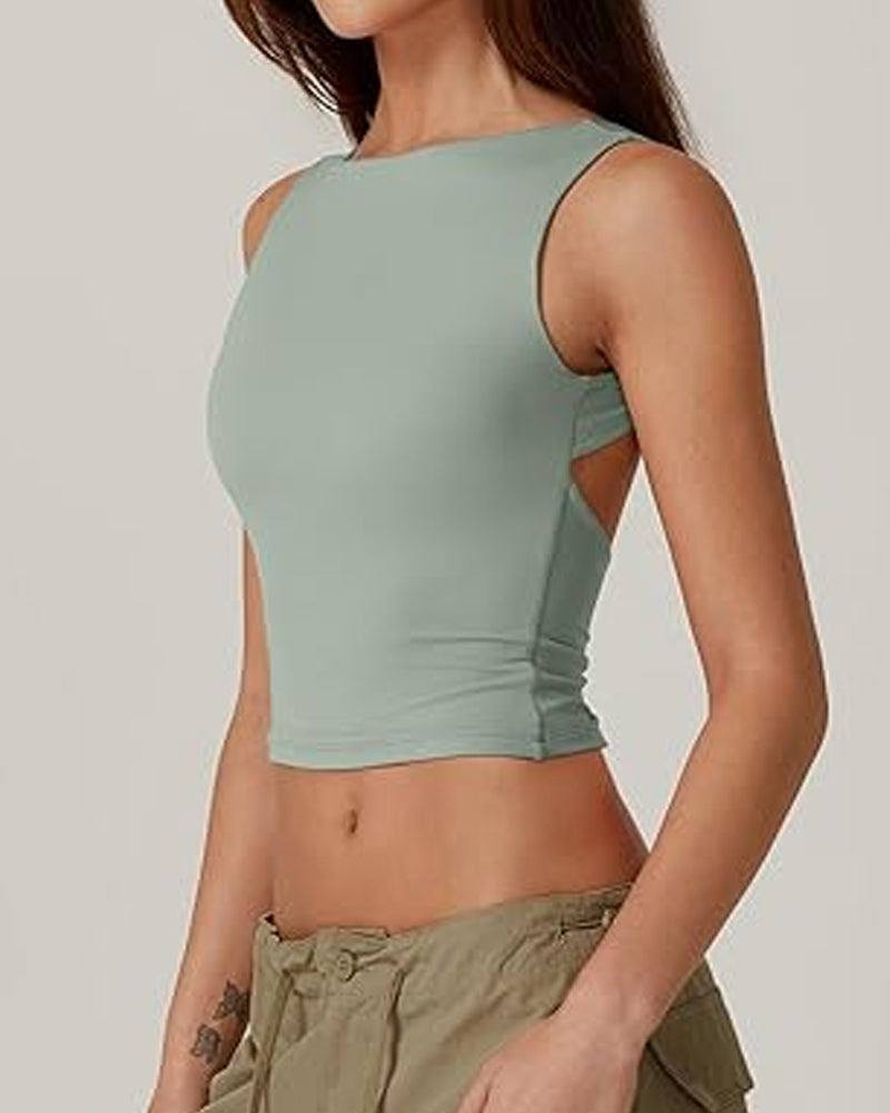 Women's Solid Color Seamless Backless Sleeveless Short Vest