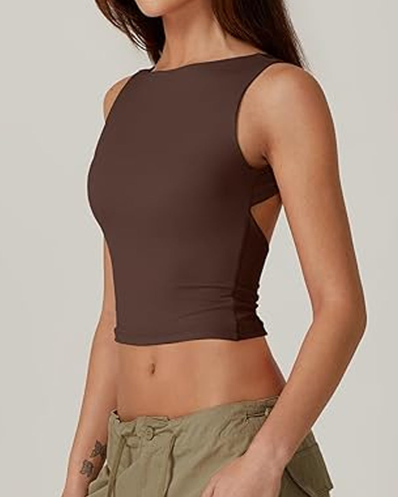 Women's Solid Color Seamless Backless Sleeveless Short Vest