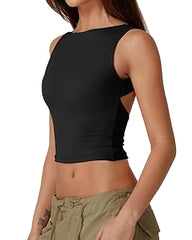 Women's Solid Color Seamless Backless Sleeveless Short Vest