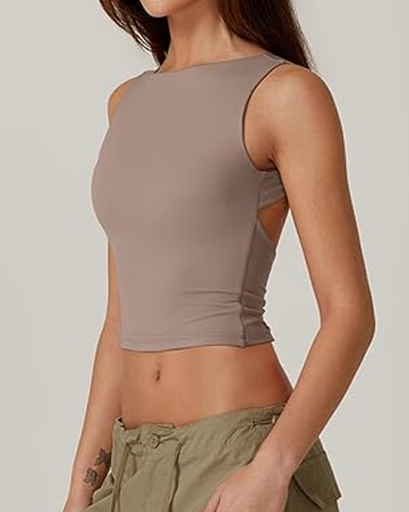 Women's Solid Color Seamless Backless Sleeveless Short Vest